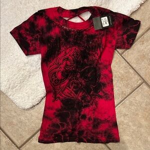 Affliction Red and Black Graphic Tee